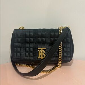 Burberry Lola Black Quilted Shoulder Bag with Gold Chain